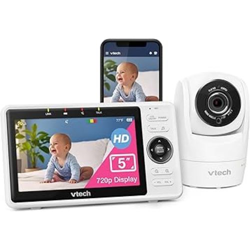 VTech Upgraded Smart WiFi Baby Monitor, 1080p FHD Camera and 5" HD IPS Display, Free App with Motion Video, Sound/Motion Detection and Notifications, Fully Remote Pan-Tilt-Zoom: VM901