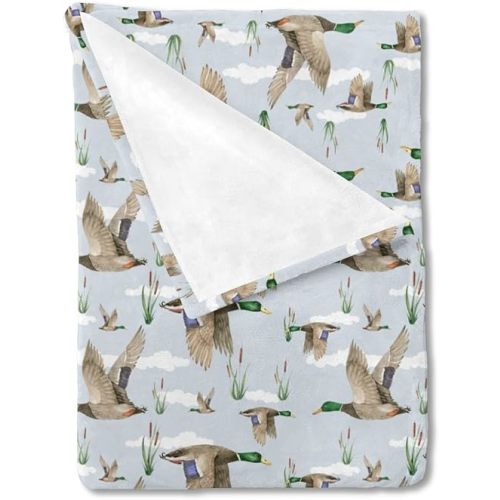 HawSkgFub Duck Hunting Mallard Hunter Baby Blanket for Boys Gift, Wild Animal Bird Reeds Blue Flannel Fleece Nursery Bed Blankets, Soft Warm Lightweight Newborn Infant Toddler Kid Crib Bedding 30 x 40