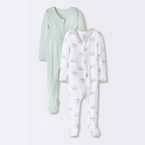 Baby 2pk Snails So Very Soft Modal Blend Sleep N' Play - Cloud Island™ Mint Green Newborn: Midweight Fabric, Two-Way Zipper, Mitten Cuff