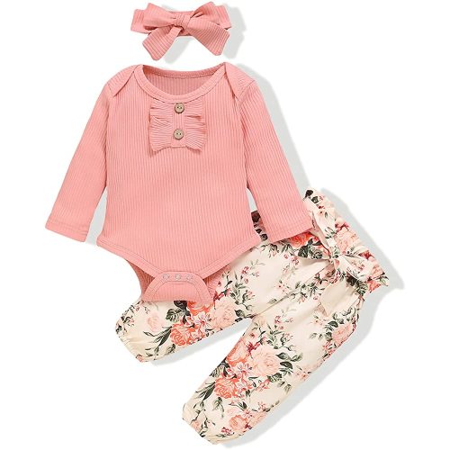 Newborn Infant Baby Girl Clothes Romper Onesie Pants Set Floral Outfits Cotton Baby Clothes for Girls