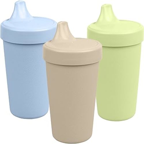 Re-Play Sippy Cups for Toddlers - 10 Oz. Reusable Spill Proof Cups for Kids, Dishwasher/Microwave Safe - Made in USA - Set of 3-3.13" x 6.25" - Beach Baby