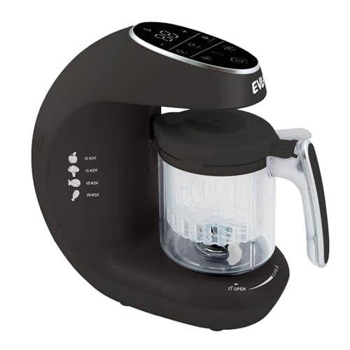 EVLA'S Baby Food Maker, Steamer, Blender, Baby Food Processor for Healthy Homemade Baby Food in Minutes, Touch Screen with 6 Reusable Food Pouches, Baby Registry Essential, Dark Grey