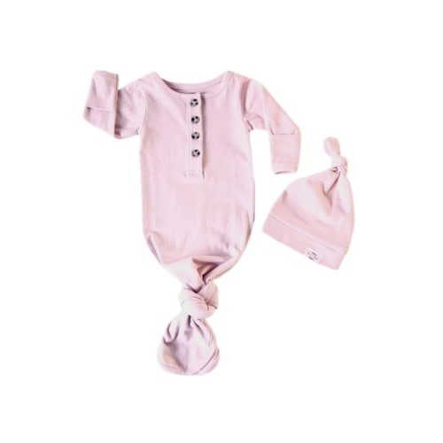 Fawn & Foster Organic Knotted Baby Gown & Hat in Blush Pink