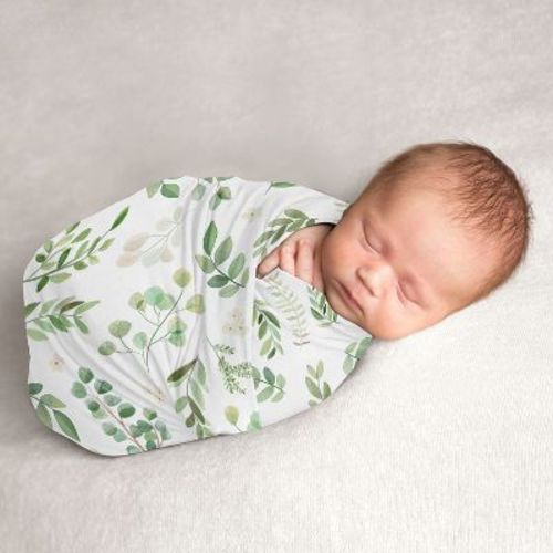 Sweet Jojo Designs Gender Neutral Swaddle Baby Blanket Botanical Leaf Green And White