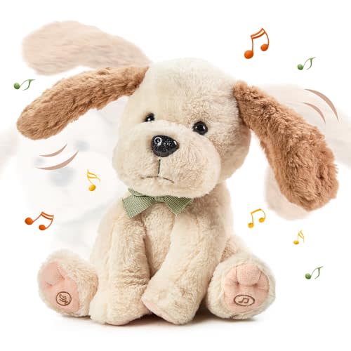TUMAMA Baby Animated Plush Dog, Interactive Singing Talking Puppy Dog Stuffed Animal Toys, 10”