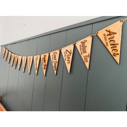 National Park Wooden Pennant Banner: Laser Engraved US Parks Decor
