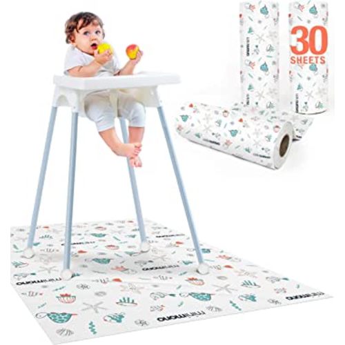 Minimono Baby Splat Mat for Under High Chair - 30 Pcs Disposable and Waterproof Splash Mats - 40"x47" Multipurpose Activity Mat for Picnic Art and Craft - BLW Baby Led Weaning Supplies (Sea Animals)
