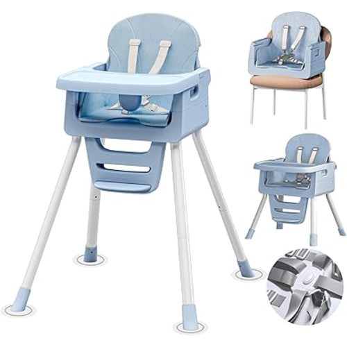 3 in 1 Convertible High Chairs for Toddlers 1-3 Baby Feeding Chair with Tray Wipeable Infant Highchair Sit Up High Chair for Babies and Toddlers with 5-Point Safety Harness & Cushion Blue
