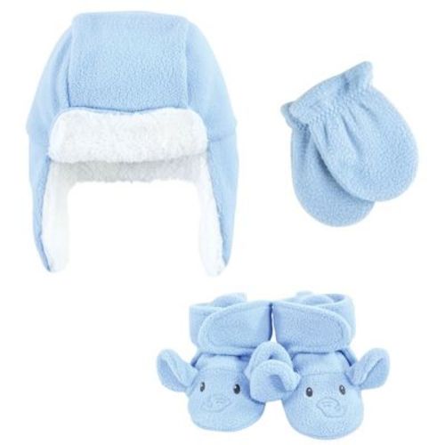 Hudson Baby Unisex Baby Trapper Hat, Mitten And Bootie Set, Blue Elephant, 18-24 Months