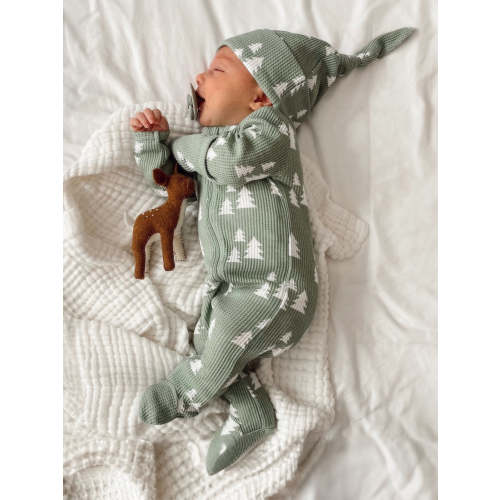 Organic Waffle 2-Way Zip Footie, Alpine Trees