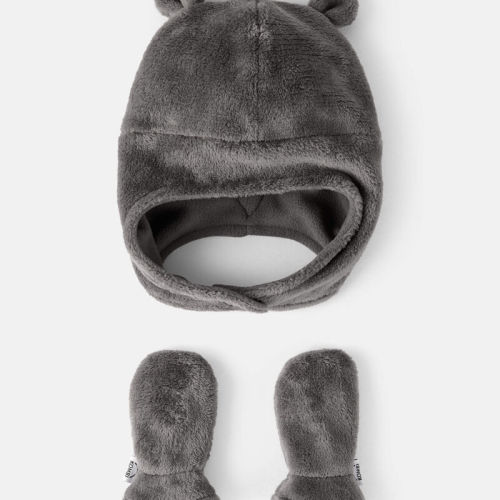 Grey Baby Boy KOMBI Velboa Fleece Hat and Mitten Set | Carter’s Oshkosh Canada