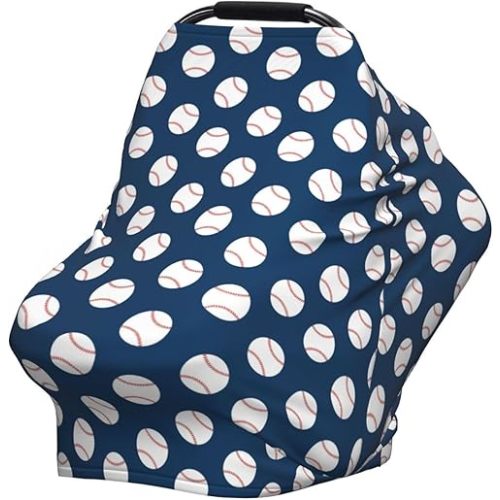 Baseball Blue Baby Stuff Car Seat Cover for Baby,Mom Nursing Breastfeeding Covers,Multi-Use Car Seat Canopy Carrier Cover,Stroller Cover Newborn Shower Gift for Boys Girls