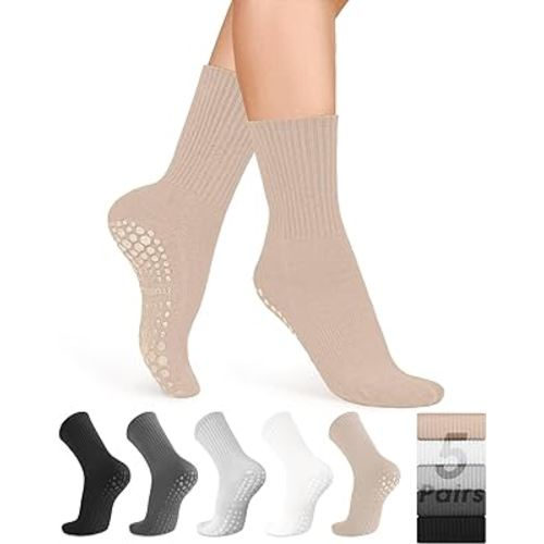 5 Pairs Pilates Grip Socks Yoga Socks with Grips for Women, Non-Slip Athletic Socks for Ballet, Dance, Workout, Hospital