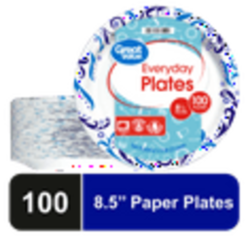 Great Value Everyday Disposable Paper Plates, 8.5", 100 Count