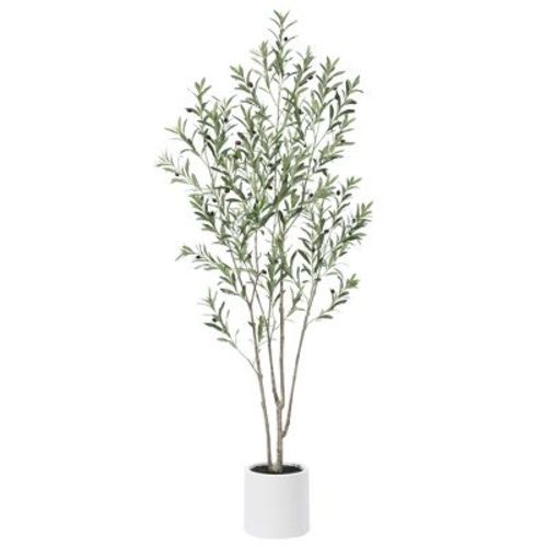 Dr.planzen Artificial Olive Trees, 7 Ft Tall Fake Olive Trees For Indoor, Large Olive Plants With White Planter For Home Decor And Housewarming Gift
