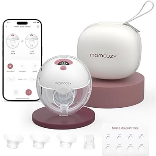 Momcozy M5 Smart APP Controlled Wearable Breast Pump, Hands-Free Wireless Electric Pump, 3 Modes 9 Suction Levels, BPA-Free, Portable Lightweight, 24mm Flange, 1-Pack Cozy Red