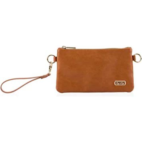 Itzy Ritzy Boss Pouch Wristlet, Crossbody and Belt Bag; Includes Crossbody Strap & Wristlet Strap; Features 6 Card Slots & 2 Zippered Pockets, Cognac