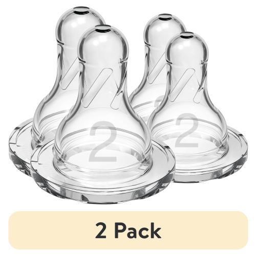 (2 pack) Dr. Brown's Natural Flow Level 2 Narrow Baby Bottle Silicone Nipple, Medium Flow, 3m+, 100% Silicone Bottle Nipple, 2 Pack
