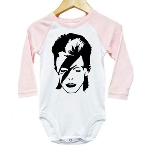 Ziggy Stardust Baby Outfit/Bowie/90's Punk Rock Raglan Onesie - 3-6 Months - Pink