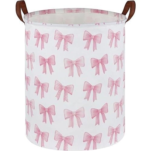 Kids Laundry Hamper,Pink Laundry Basket Collapsible Girls Storage Baskets for Home Decor,Office,Toy Organizer,(Pink Bowknot)