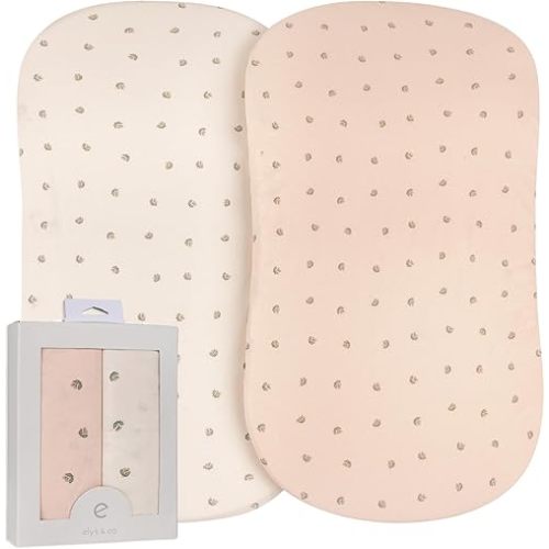 Ely’s & Co. Bassinet Sheets, Baby Girl Fitted Bassinet Mattress Sheet Set, 2 Pack, 100% Jersey Knit Cotton, Pink Vintage Floral Collection, 32”x16”x3”