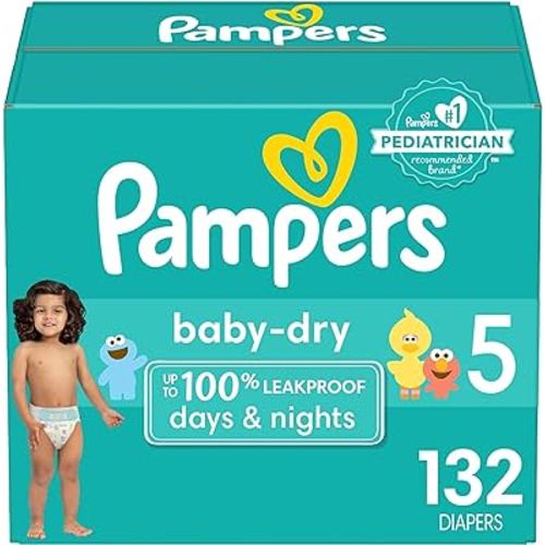 Pampers Baby Dry Diapers - Size 5, 132 Count, Absorbent Disposable Diapers
