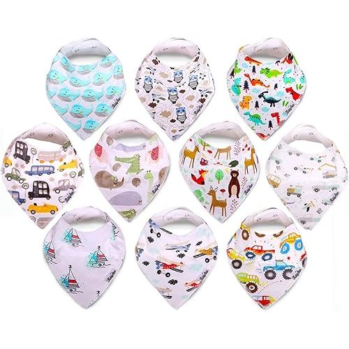 Double Layer Bandana Bibs - Multi Snaps Adjustable Organic Cotton Teething Bib - Absorbent Drooling Protection