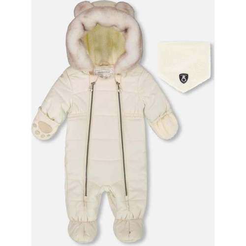 One-Piece Baby Layette Snowsuit Designed for Car Seat, White Asparagus - Deux par Deux | Maisonette