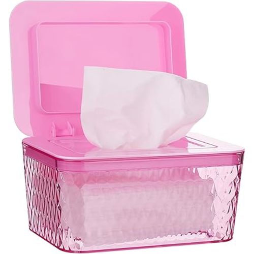Baby Wipes Dispenser, Wipe Holder Wipes Case Dustproof with Lid Keep Diaper Wipes Fresh Easy Open & Close (Pink)