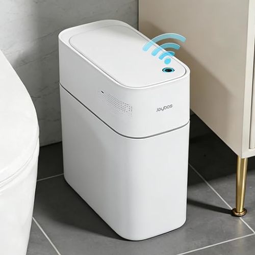 JUDRDO 3.5 Gallon Slim Automatic Trash Can for Bathroom,Touchless Diaper Trash Can with Trash Bag Auto-adsorption Technology,Motion Sensor Diaper Garbage Bins for Bedroom Office Kitchen Toilet