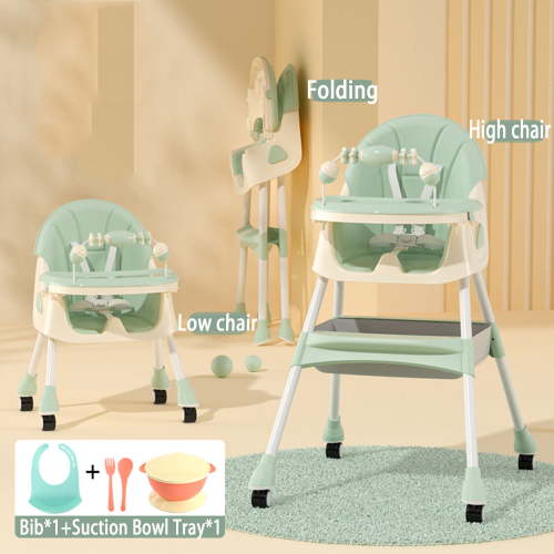 Yabanana 4-in-1 Folding Baby Highchair with Removable Tray and Toy, Portable Kids Table, Green