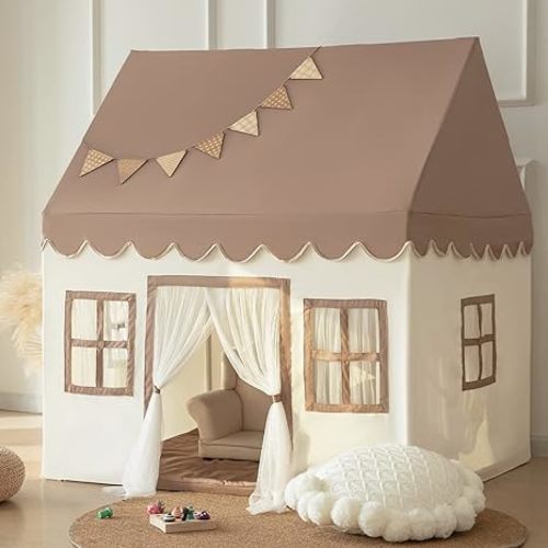 Play Tent with Mat, Kids Tent Playhouse for Kids Indoor Playhouse Large for Girls Tent Baby Tent Kids Play Tent Bed Tent for Toddler - Brown