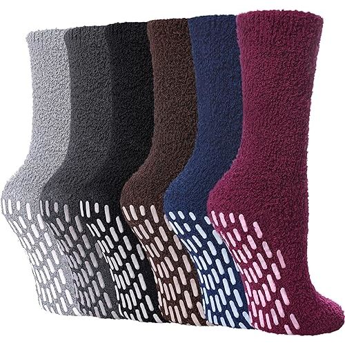 FNOVCO Non Slip Socks for Women Winter Warm Cozy Fuzzy Slipper Socks Soft Fluffy Hospital Socks with Grips