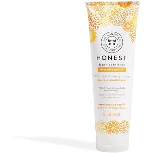 The Honest Company Honest Perfectly Gentle Sweet Orange Vanilla Face and Body Lotion with Naturally Derived Botanicals, Orange Vanilla, 8.5 Fluid Ounce