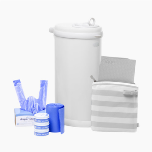 Ubbi Diaper Changing Value Gift Set, Baby Registry Gift, Includes Gray Diaper Pail, Absorbing Gels, Travel Changing Mat & Bag, Diaper Pail Waste Bags and On-the-Go Waste Sacks