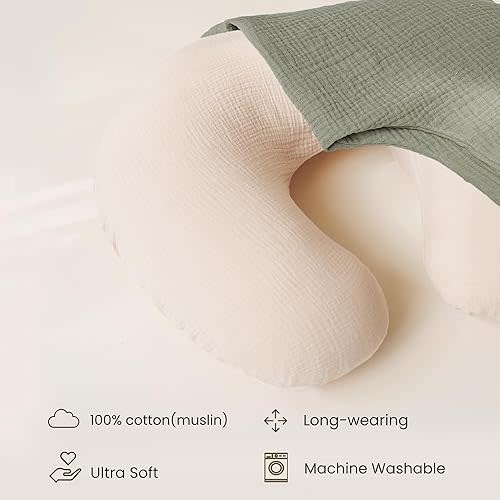 Muslin Nursing Pillow Covers (Fog Green, Cream) - 2 Pack