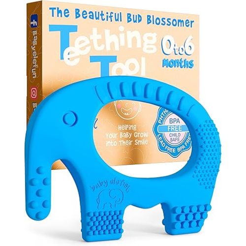 Teething Toys for Babies Age 0 to 6 Months - Baby Elefun 5X Pain Relief Smart Teether - Zero Developmental Delay Silicone Baby Teething Toy Ring - Cute Infant Shower Gift Chew Toys for Babies