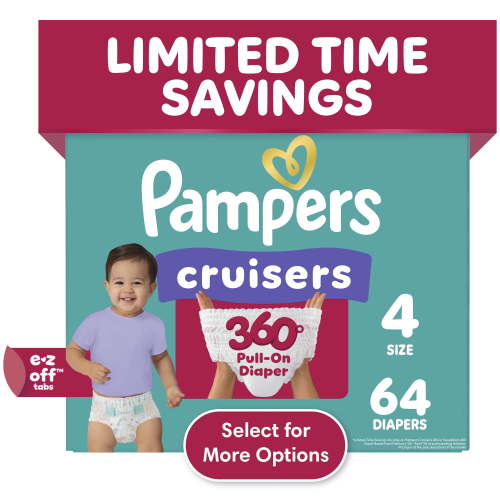 Pampers Cruisers 360 Baby Diapers Size 4, 64ct, Pull-On, EZ-Off Tabs