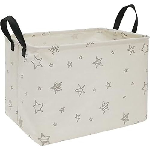 Rectangular Storage Bin Shelf Basket Canvas Fabric Toy Box,Waterproof Coating Nursery Hamper with Handles,Gift Basket for Home,Office,ClothesBooks(REC Gray star)
