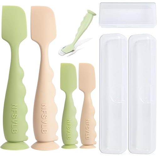 Diaper Cream Spatula with Case,2 Large 2 Mini Butt Paste Spatula with 3 Travel Case,Soft Baby Butt spatula Diaper Cream Applicator diaper Rash spatula Bum spatulas Brush (Green-White)
