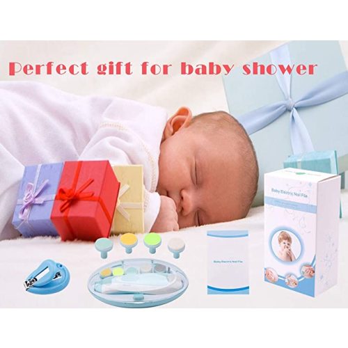 Baby Nail Trimmer Electric Nail File Baby Nail Clippers, Safe Nail Filer Grinder Kit for Newborn Infant Toddler Kids or Adults Toes Fingernails Care Trim Polish, with Led Light and 10 Grinding Heads - White/Teal