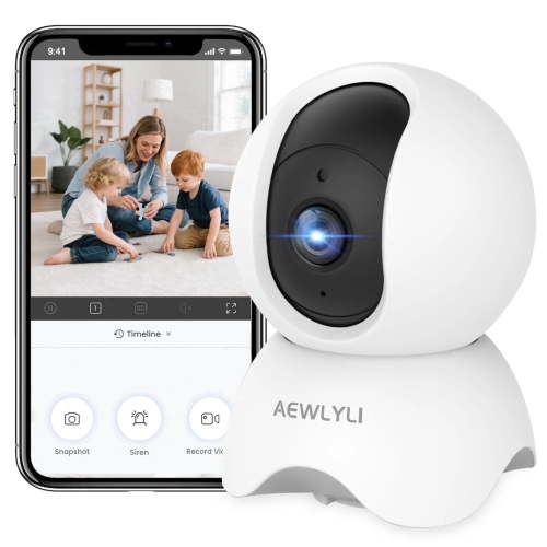 AEWLYLI Baby Monitor Security Camera, 360° 1080P HD WiFi, Night Vision, Two-Way Audio, Motion Detection