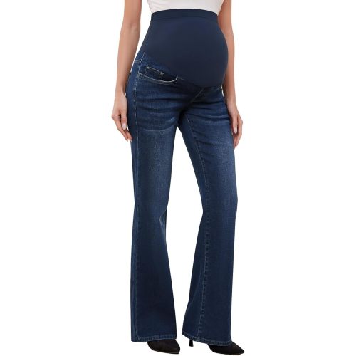 GLAMIX Women's Stretch Maternity Bootcut Jeans with Pockets Over The Belly Bell Bottoms Flare Denim Pants Pregnancy Clothes