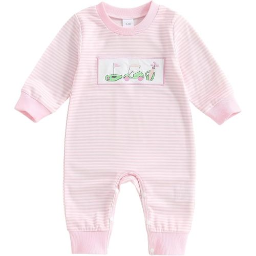 6-12 Mo Baby Boy Girl Fall Winter Clothes Newborn Golf Embroidery Romper Long Sleeve Jumpsuit Cute Infant One-piece Outfit