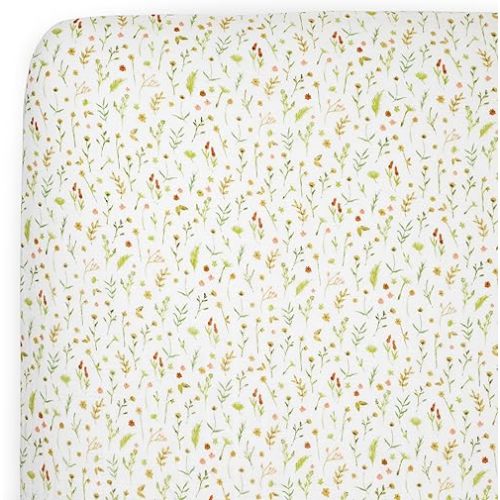 Little Unicorn 100% Natural Organic Cotton Muslin Crib Sheets | Breathable, Naturally Soft Fabric (Floral Field)