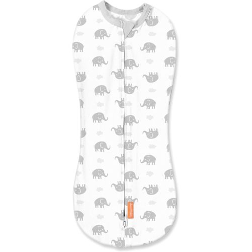 SwaddleMe by Ingenuity Compression Swaddle Pod, Two-Way Zipper for Easy Changes, Improves Sleep & Calms Startle Reflex, 0-2 Months, 1-Pack - Grey Elephant Skies