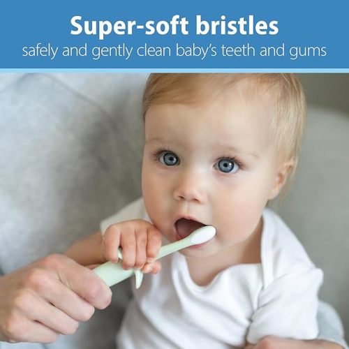 Dr. Brown's Infant-to-Toddler Training Toothbrush Set, Mint Elephant with Fluoride-Free Strawberry Baby Toothpaste, 0-3 Years (Styles May Vary)