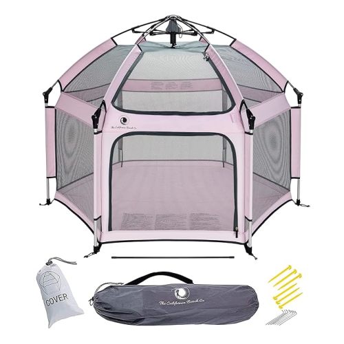 POP 'N GO Baby Playpen - Indoor & Outdoor Playpen for Babies and Toddlers - Baby Beach Tent, Foldable, Portable W/Canopy & Travel Bag - Pop Up Pack and Play Yard - Soft Pink