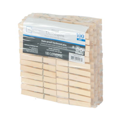 Mainstays Wooden Moisture‑Resistant Clothespins, Natural Wood, 100‑Count