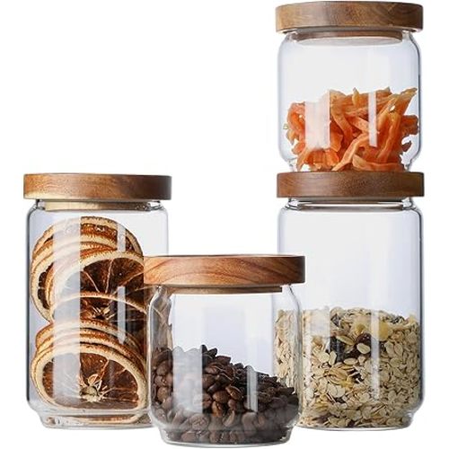 Glass Jar with Lid, Airtight Food Storage Containers Glass Set for Coffee Beans| Sugars| Candy, 4 Pack
